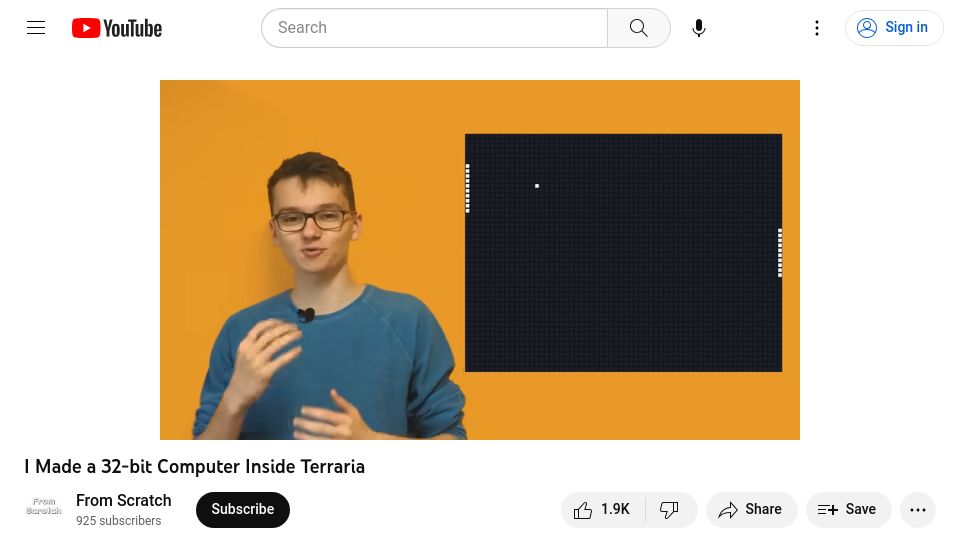 Screenshot of youtube.com: A 32-Bit Computer Inside Terraria [video]