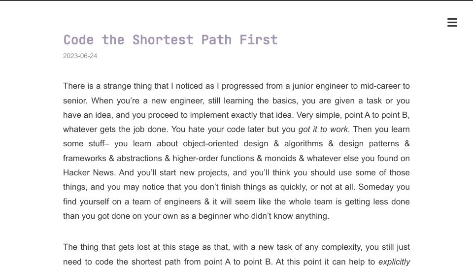 Screenshot of evanlh.com: Code the shortest path first