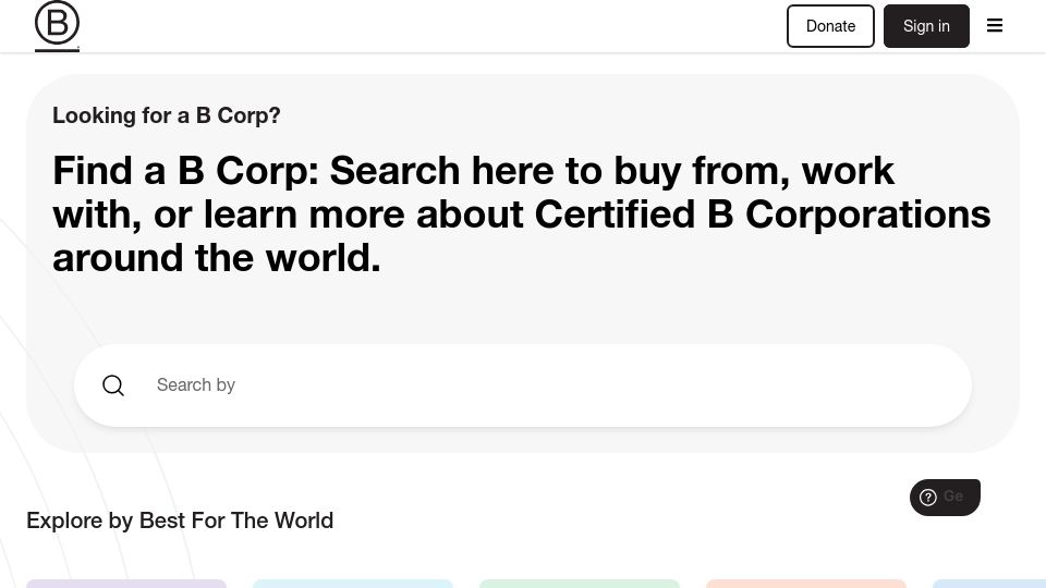 Screenshot of bcorporation.net: Find a B Corp