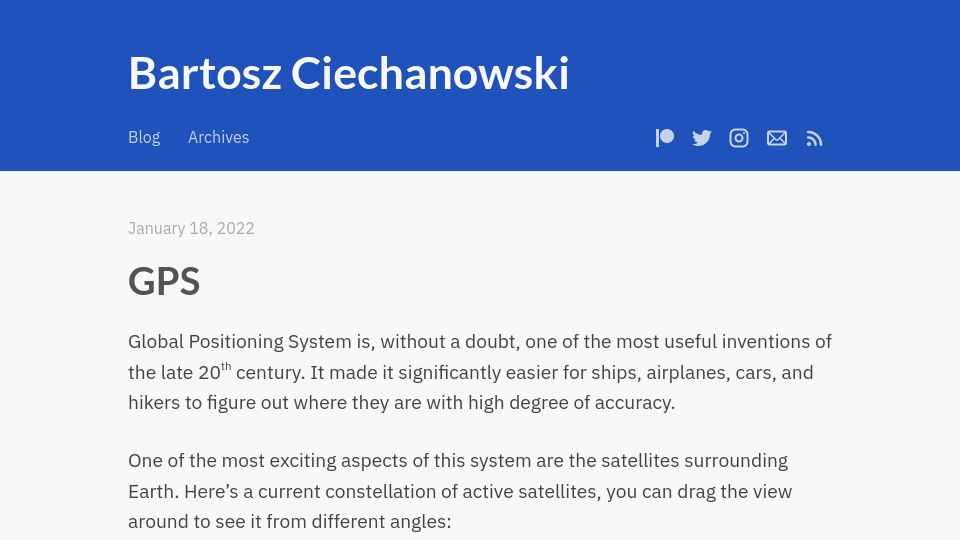 Screenshot of ciechanow.ski: GPS (2022)