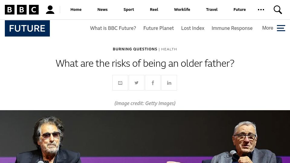 Screenshot of bbc.com: What are the risks of being an older father?