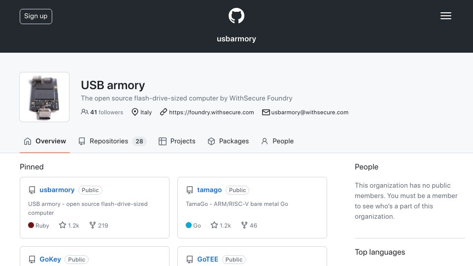Screenshot of github.com: USB armory – The open source flash-drive-sized computer by WithSecure Foundry