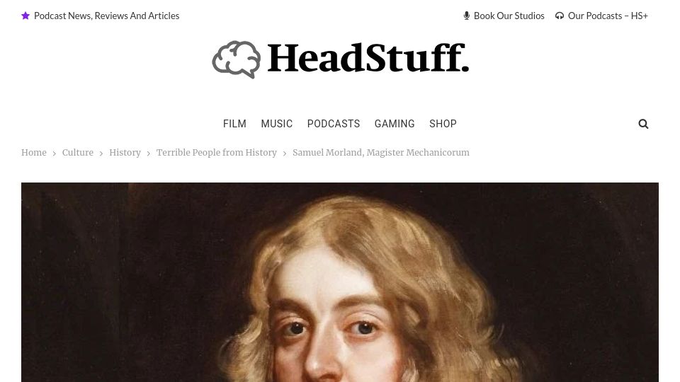 Screenshot of headstuff.org: Samuel Morland, Magister Mechanicorum (2017)