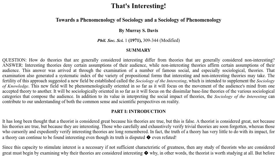 Screenshot of pages.stern.nyu.edu: That's Interesting (1971)
