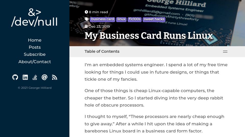 Screenshot of thirtythreeforty.net: A DIY business card that runs Linux (2019)