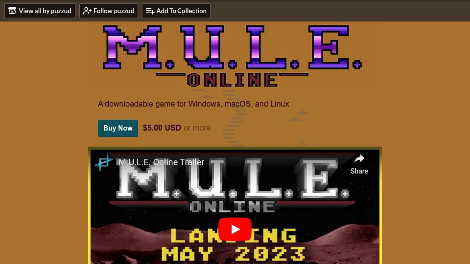 Screenshot of puzzud.itch.io: M.U.L.E. Online