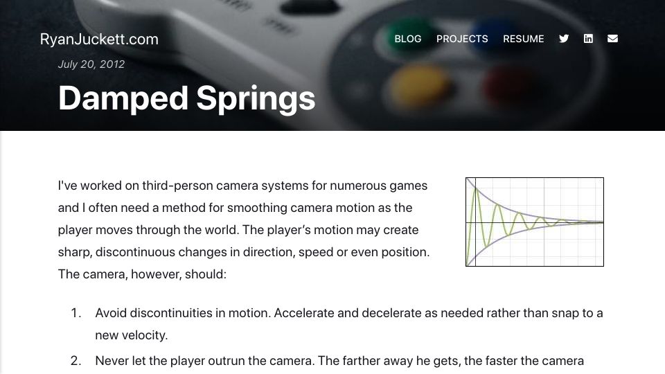 Screenshot of ryanjuckett.com: Damped Springs (2012)