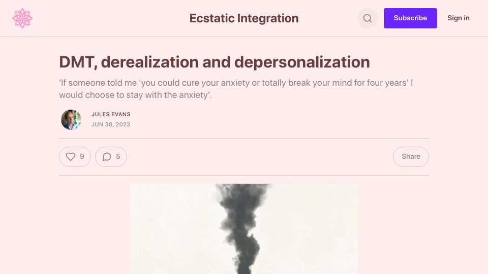 Screenshot of ecstaticintegration.org: DMT, Derealization, and Depersonalization