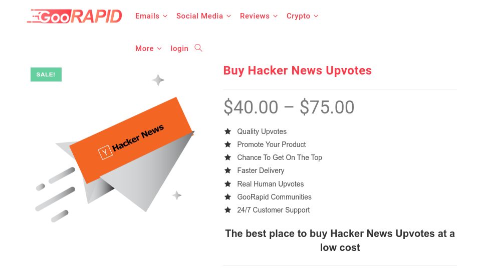 Screenshot of goorapid.com: Site claims to sell upvotes on Hacker News
