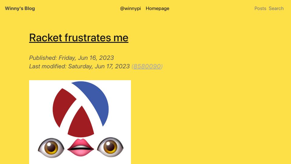 Screenshot of blog.winny.tech: Racket Frustrates Me