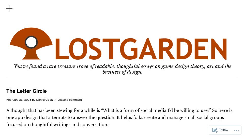 Screenshot of lostgarden.home.blog: The Letter Circle