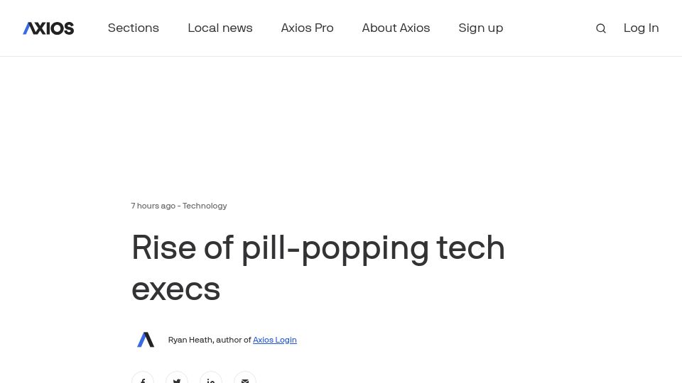 Screenshot of axios.com: Rise of pill-popping tech execs