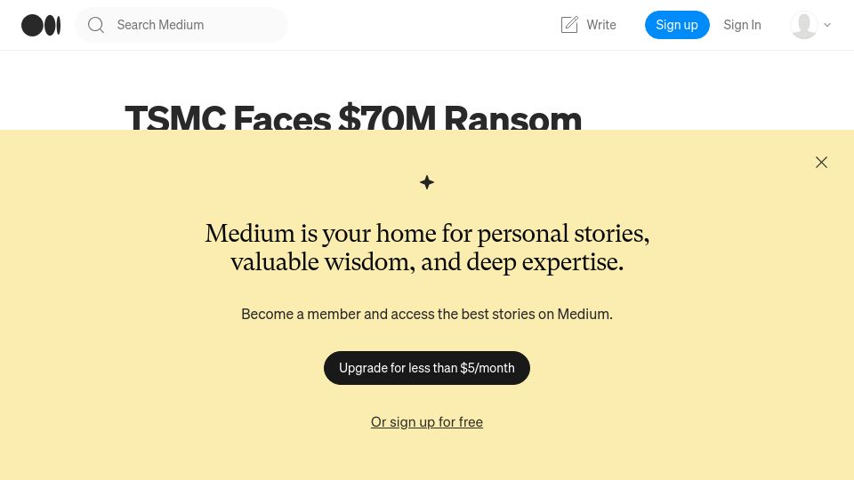 Screenshot of thefinalhop.com: TSMC faces $70M ransom demand following lockbit cyberattack