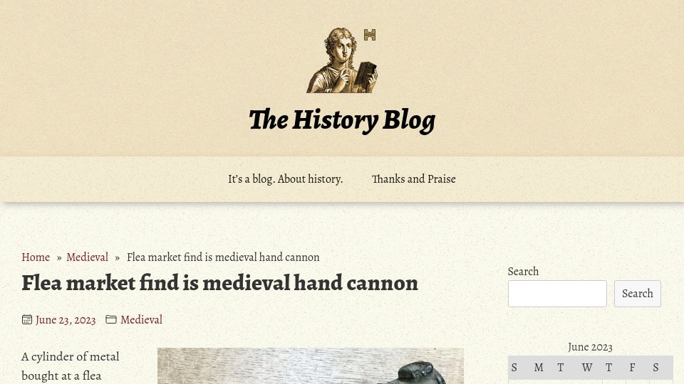 Screenshot of thehistoryblog.com: Flea market find is medieval hand cannon