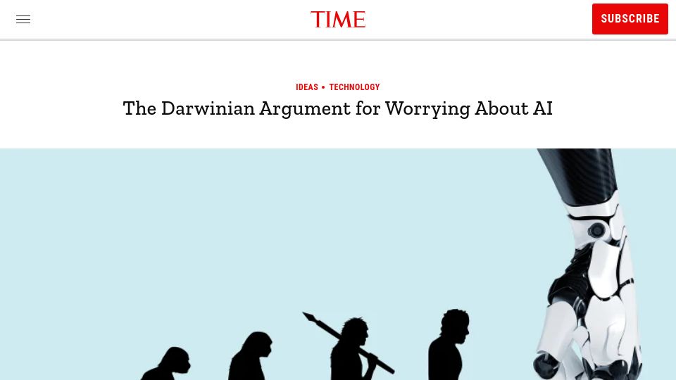 Screenshot of time.com: The Darwinian argument for worrying about AI