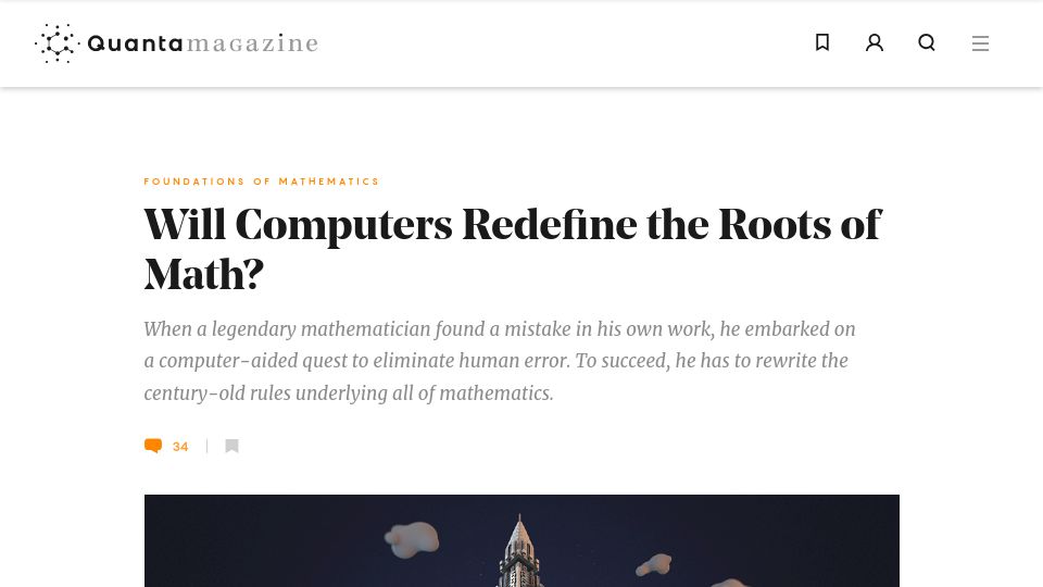 Screenshot of quantamagazine.org: Will Computers Redefine the Roots of Math?