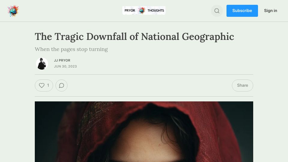 Screenshot of jjpryor.substack.com: The downfall of National Geographic