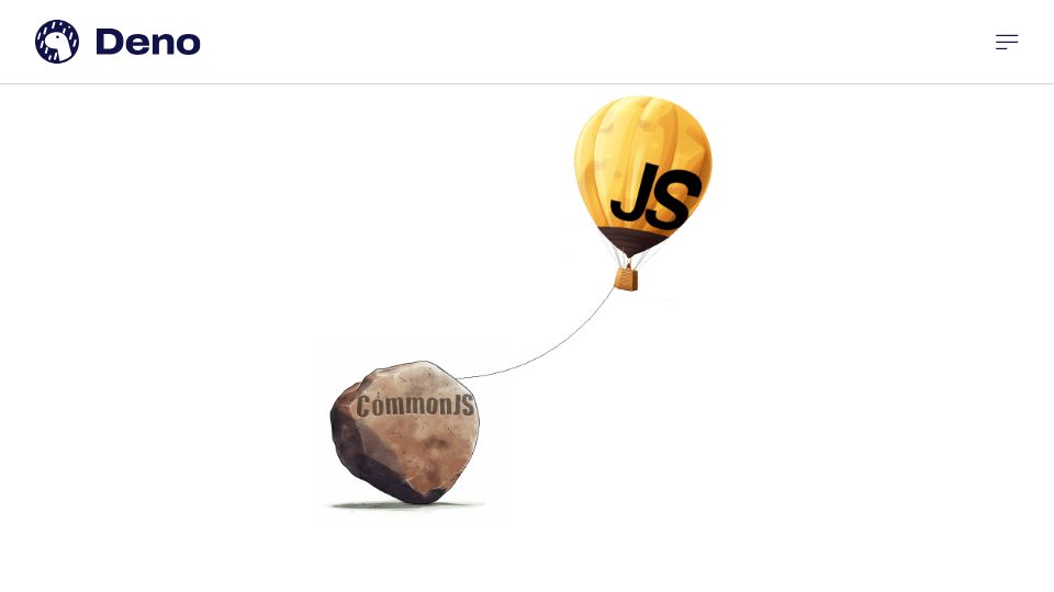 Screenshot of deno.com: CommonJS is hurting JavaScript