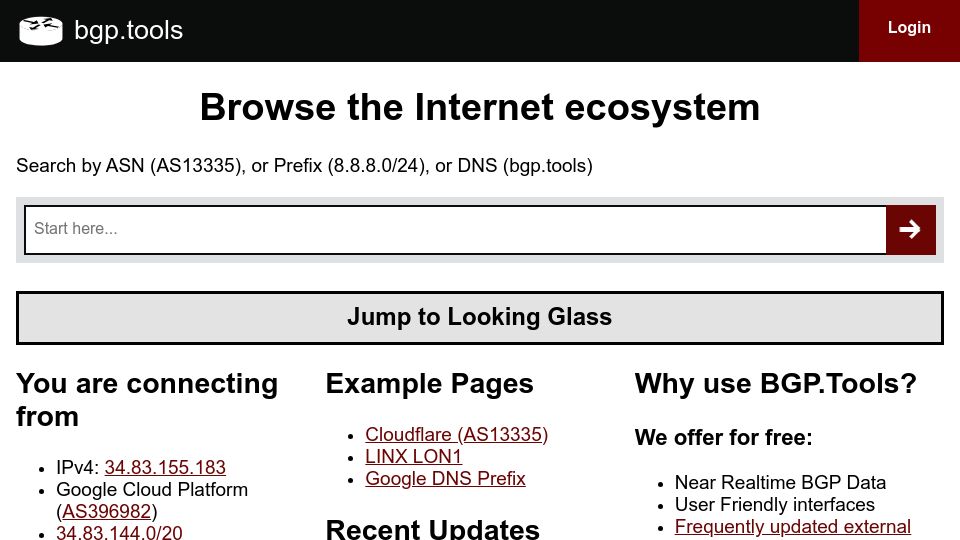 Screenshot of bgp.tools: BGP.Tools: Browse the Internet Ecosystem