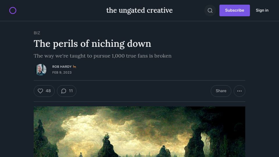Screenshot of ungatedcreative.com: The Perils of Niching Down