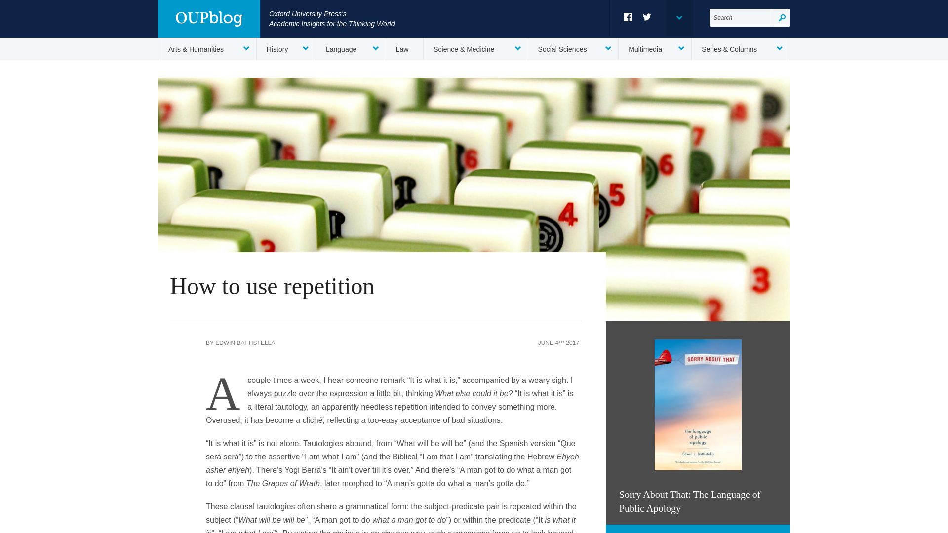 Screenshot of blog.oup.com: How to use repetition (2017)