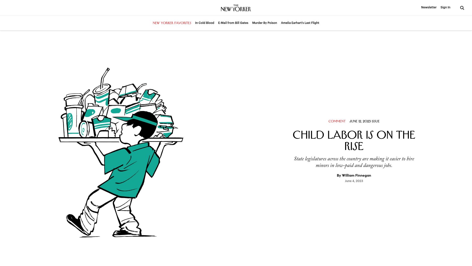 Screenshot of newyorker.com: Child Labor Is on the Rise