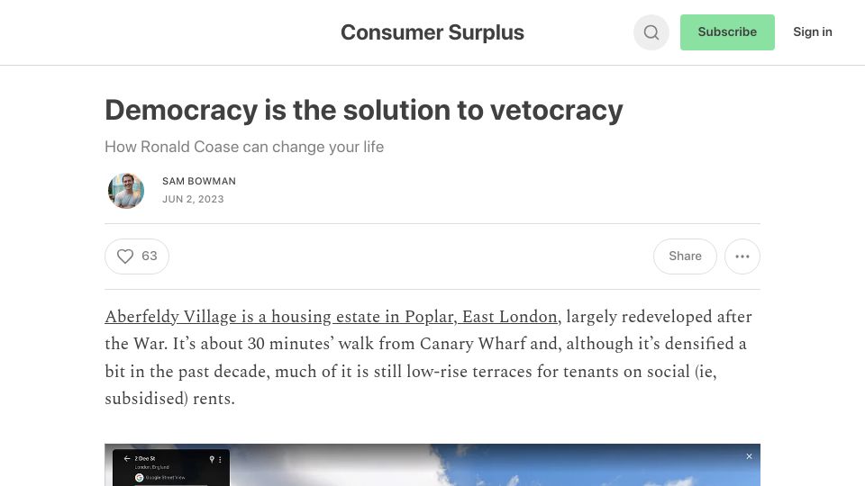 Screenshot of sambowman.co: Democracy Is the Solution to Vetocracy