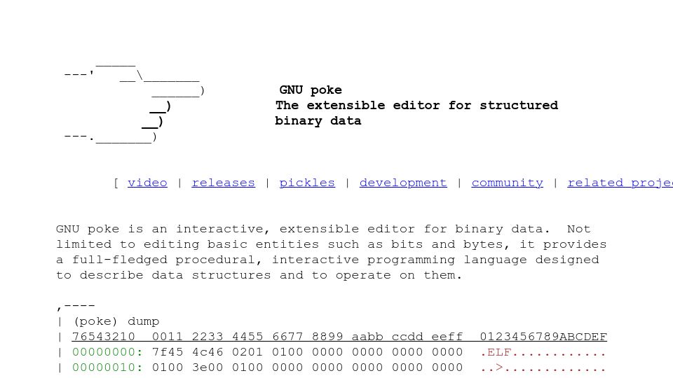 Screenshot of jemarch.net: GNU poke: an extensible editor for structured binary data