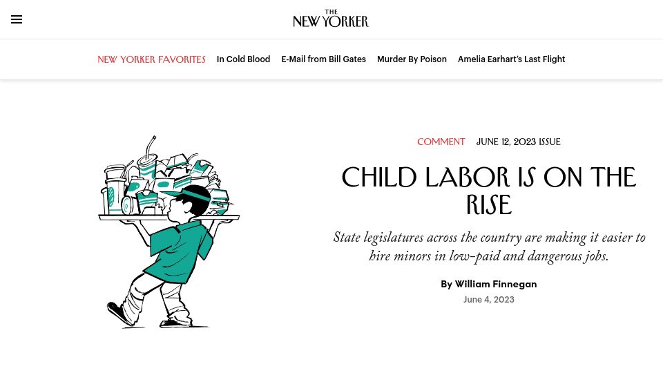 Screenshot of newyorker.com: Child Labor Is on the Rise
