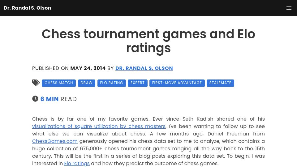 Screenshot of randalolson.com: Chess Tournament Games and Elo Ratings (2014)