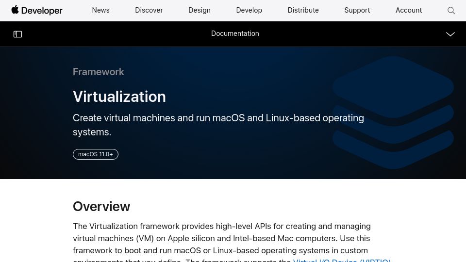 Screenshot of developer.apple.com: Apple Virtualization Framework