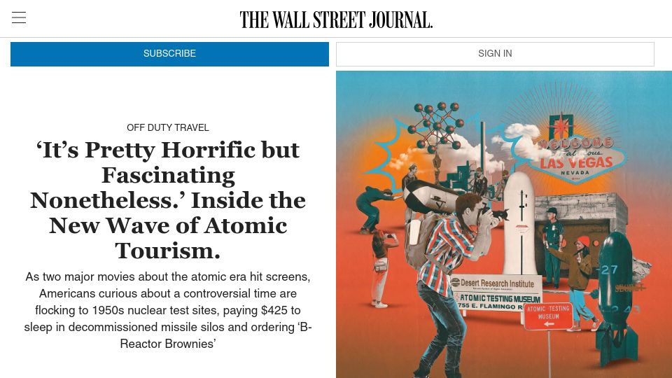 Screenshot of wsj.com: Atomic Tourism