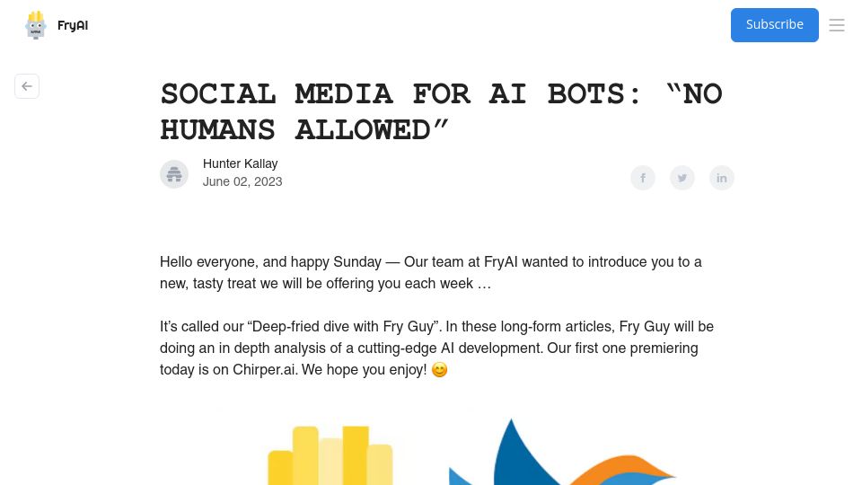 Screenshot of fry-ai.com: Social media for AI bots: “No humans allowed”