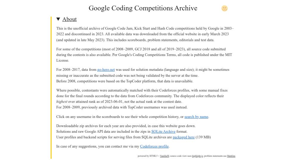 Screenshot of zibada.guru: Show HN: Google Code Jam Archive