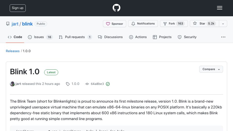 Screenshot of github.com: Blink 1.0