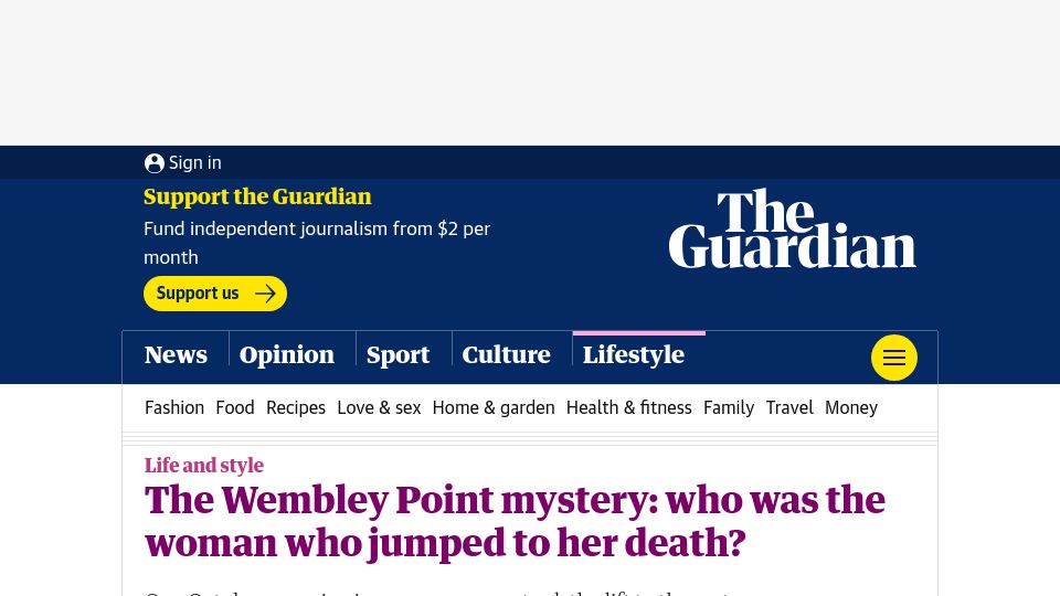 Screenshot of theguardian.com: The Wembley Point Mystery