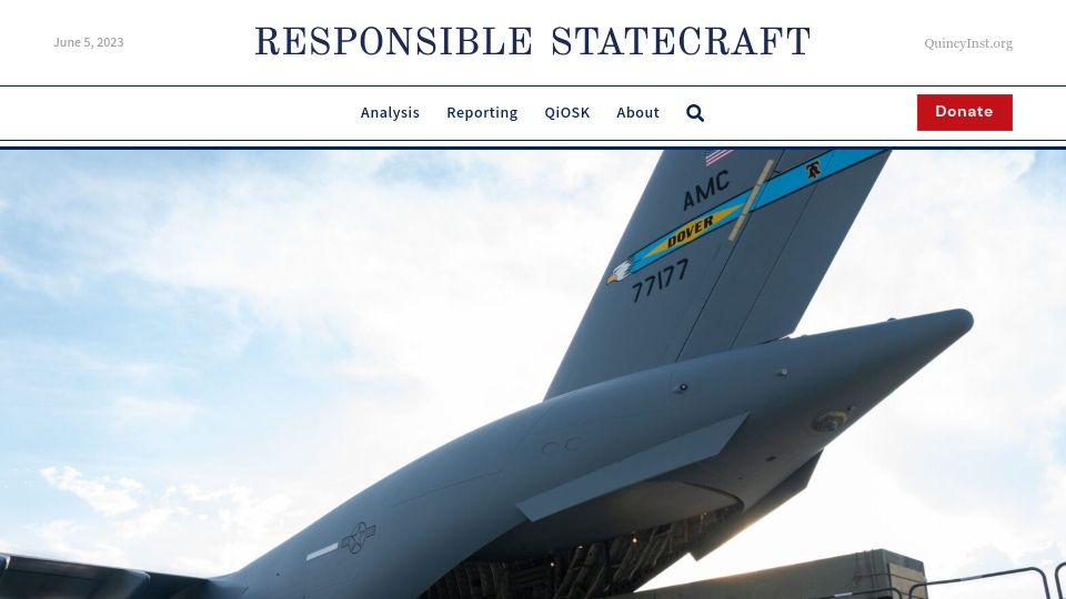 Screenshot of responsiblestatecraft.org: Weapons firms influence the Ukraine debate