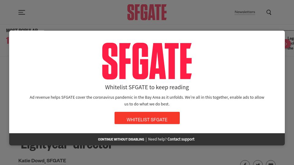 Screenshot of sfgate.com: Pixar lays off animator who saved Toy Story 2 with car full of hard drives