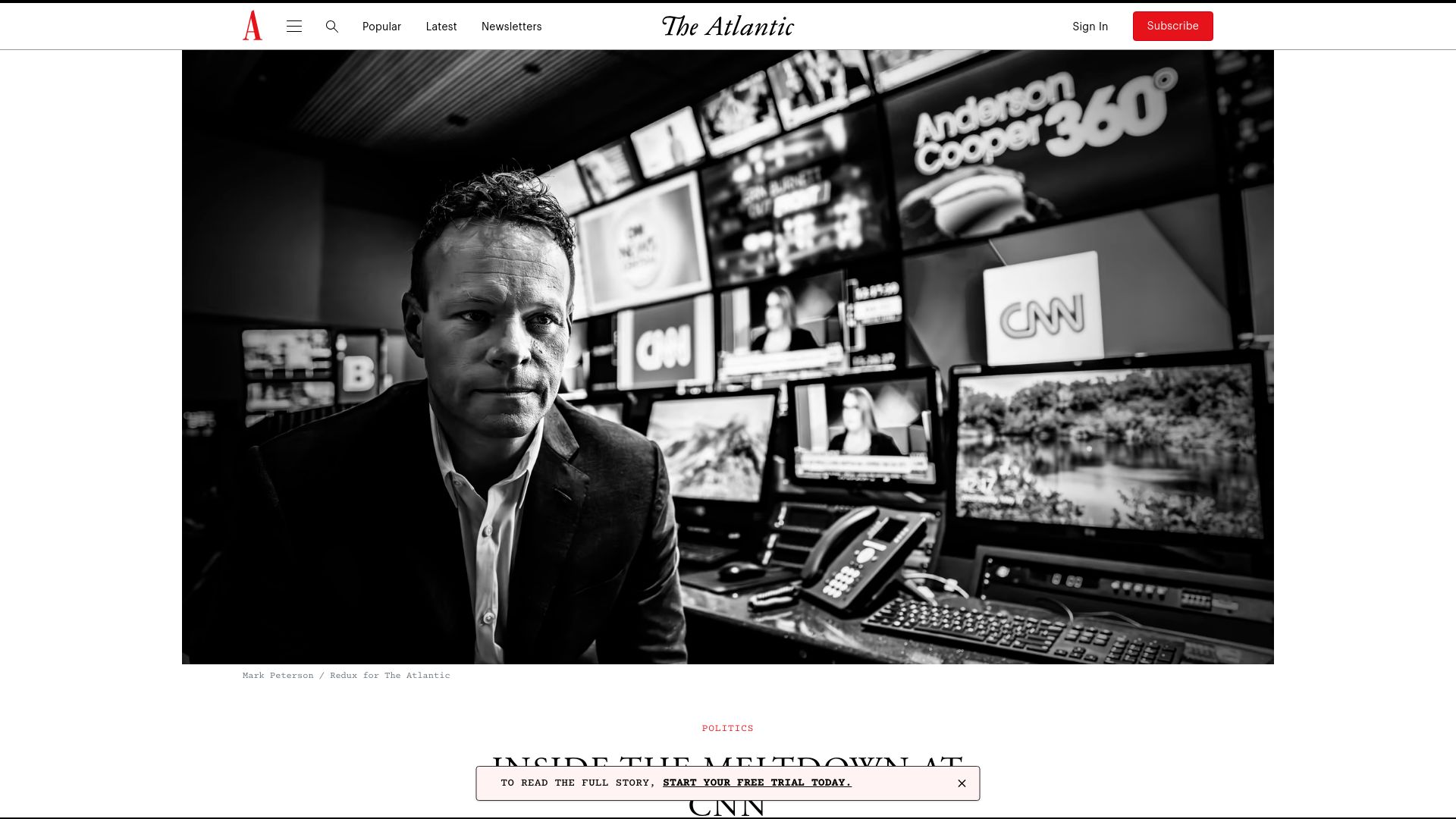 Screenshot of theatlantic.com: The Meltdown at CNN