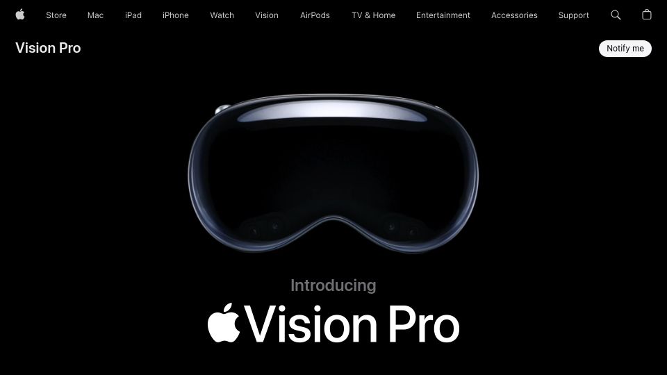 Screenshot of apple.com: Apple Vision Pro