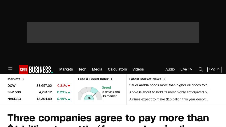 Screenshot of cnn.com: Three companies agree to pay $1B to settle 'forever chemical' claims