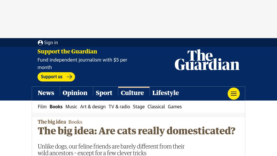 Screenshot of theguardian.com: Are cats really domesticated?