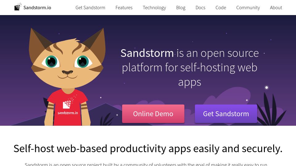 Screenshot of sandstorm.io: Sandstorm: Open-source platform for self-hosting web apps