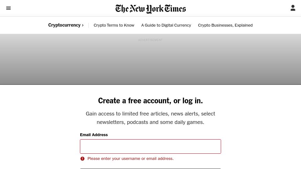 Screenshot of nytimes.com: SEC Accuses Binance of Mishandling Funds and Lying to Regulators
