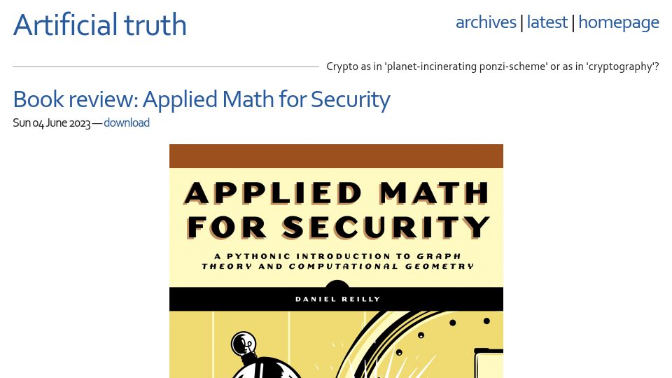 Screenshot of dustri.org: Book Review: Applied Math for Security