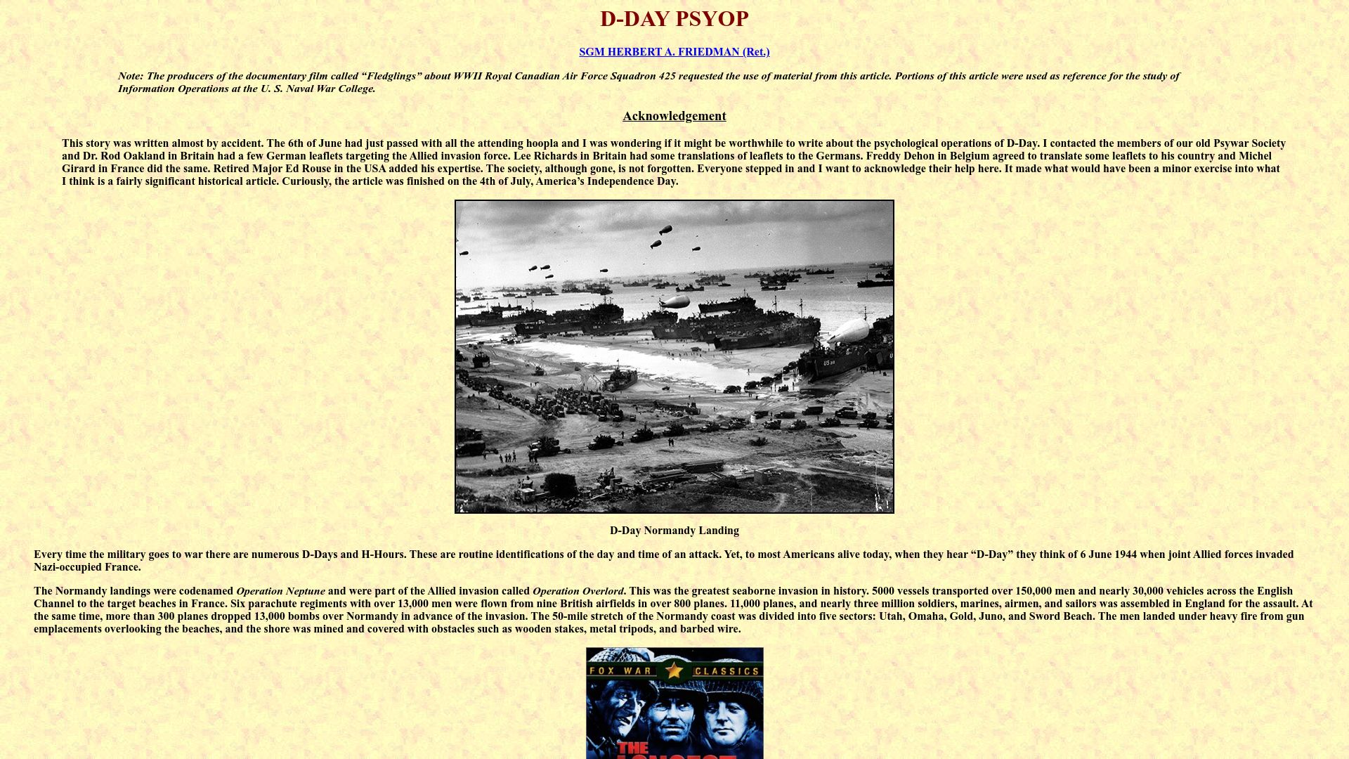 Screenshot of psywarrior.com: D-Day Psyop (2014)