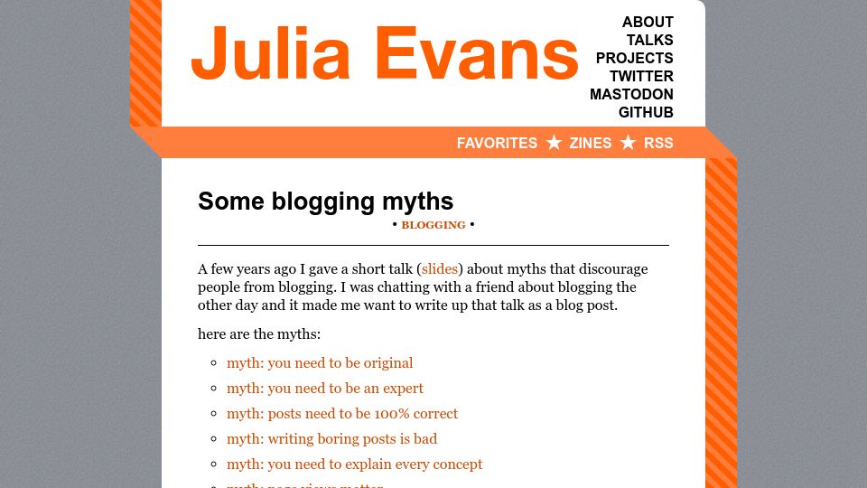 Screenshot of jvns.ca: Some blogging myths