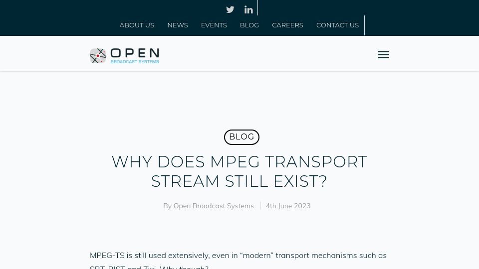 Screenshot of obe.tv: Why does MPEG Transport Stream still exist?