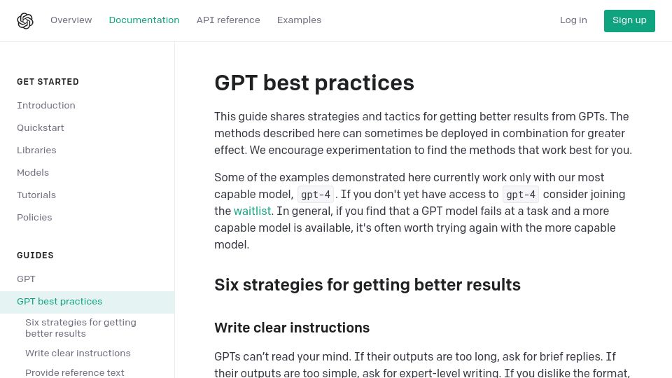 Screenshot of platform.openai.com: GPT Best Practices