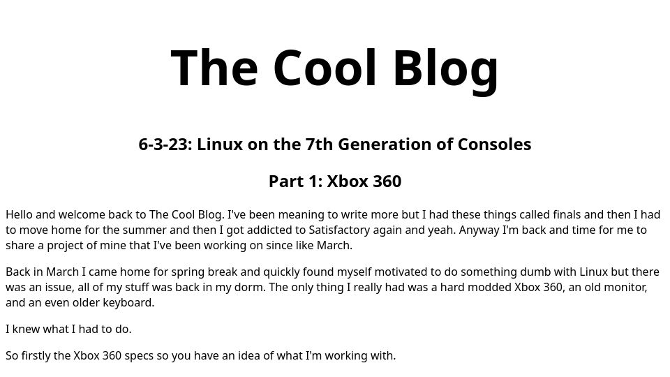 Screenshot of lilysthings.org: Linux on the Xbox 360